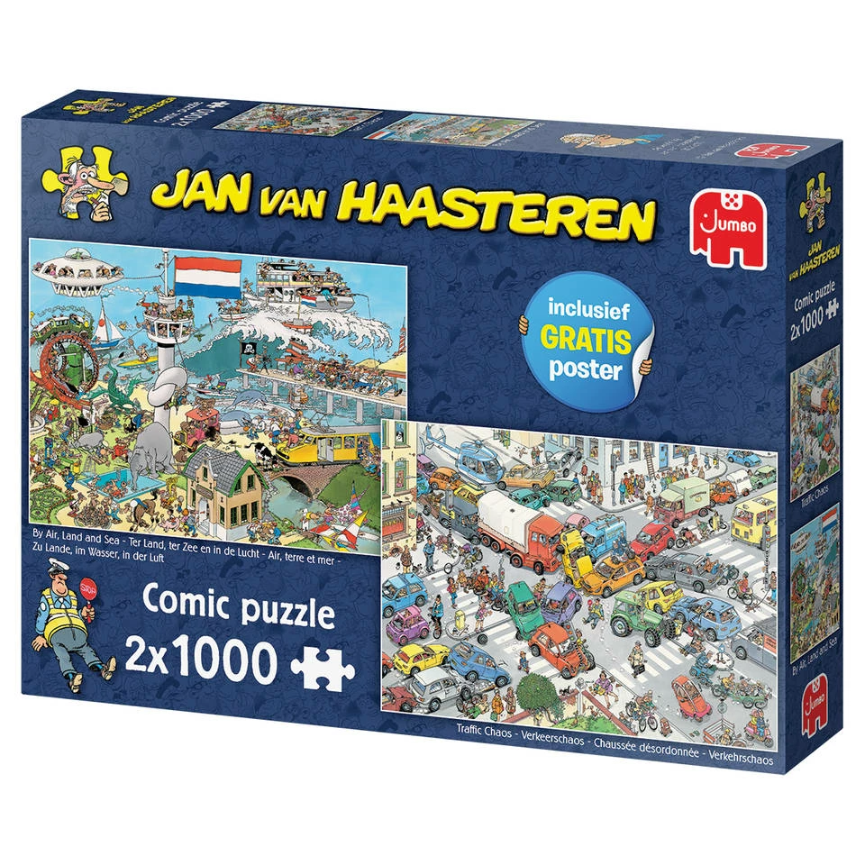 Jumbo Jan Van Haasteren Puzzelset Verkeerschaos & Ter Land, Ter Zee En In De Lucht - 2 X 1000 Stukjes 5 Jumbo Jan Van Haasteren Puzzelset Verkeerschaos & Ter Land, Ter Zee En In De Lucht - 2 X 1000 Stukjes - Afbeelding 5