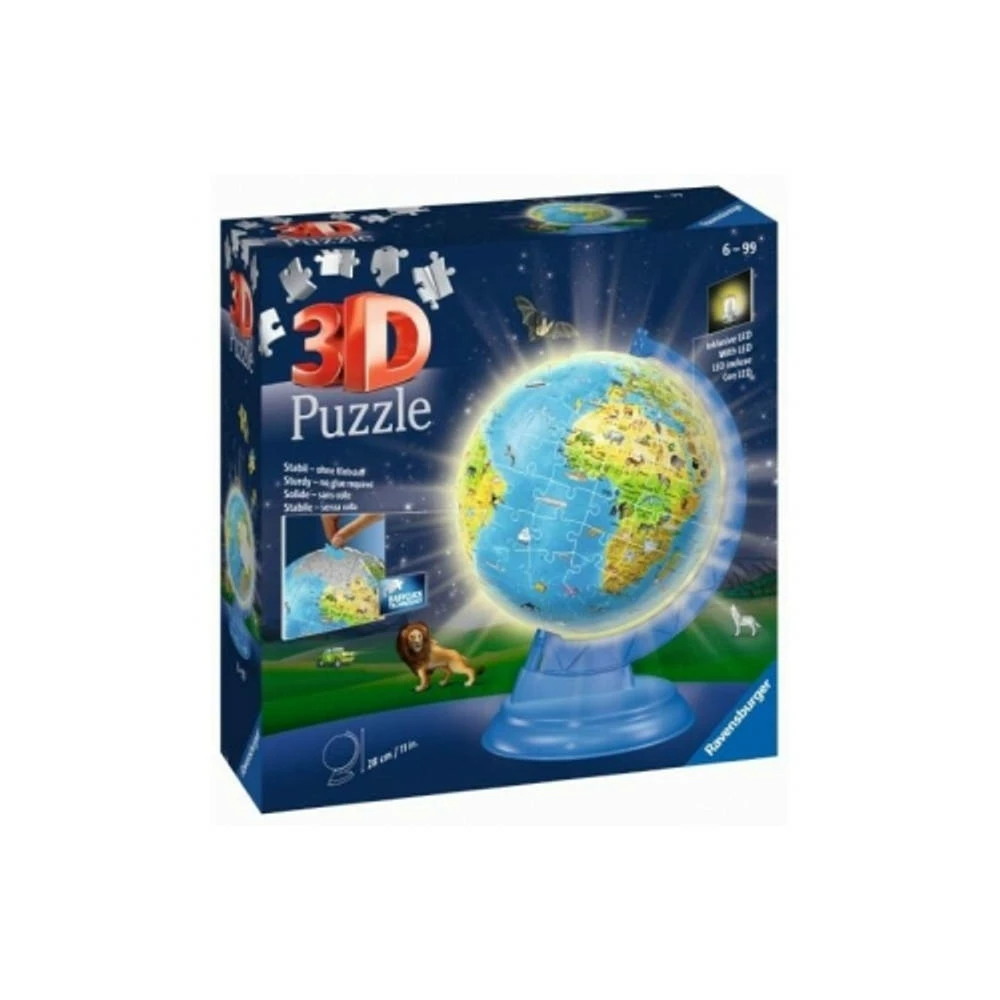 Ravensburger 3D Puzzel XXL Kinderglobe (Engels) Night Edition - 180 Stukjes 2 Ravensburger 3D Puzzel XXL Kinderglobe (Engels) Night Edition - 180 Stukjes - Afbeelding 2