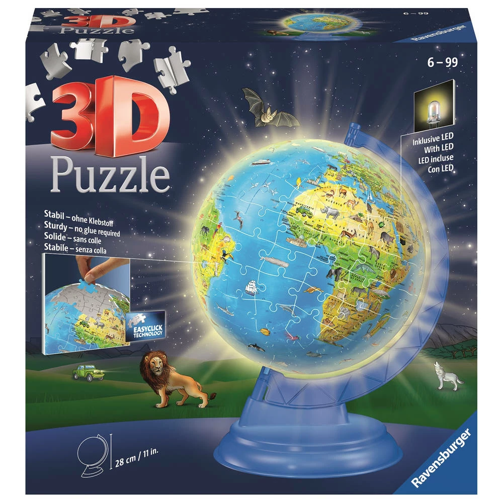Ravensburger 3D Puzzel XXL Kinderglobe (Engels) Night Edition - 180 Stukjes 1 Ravensburger 3D Puzzel XXL Kinderglobe (Engels) Night Edition - 180 Stukjes